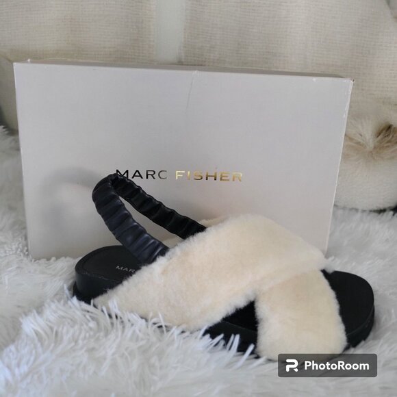 Marc Fisher Women's Faux Fur Cross Band Slide Sandals Rubber Sole 7M - Picture 4 of 8